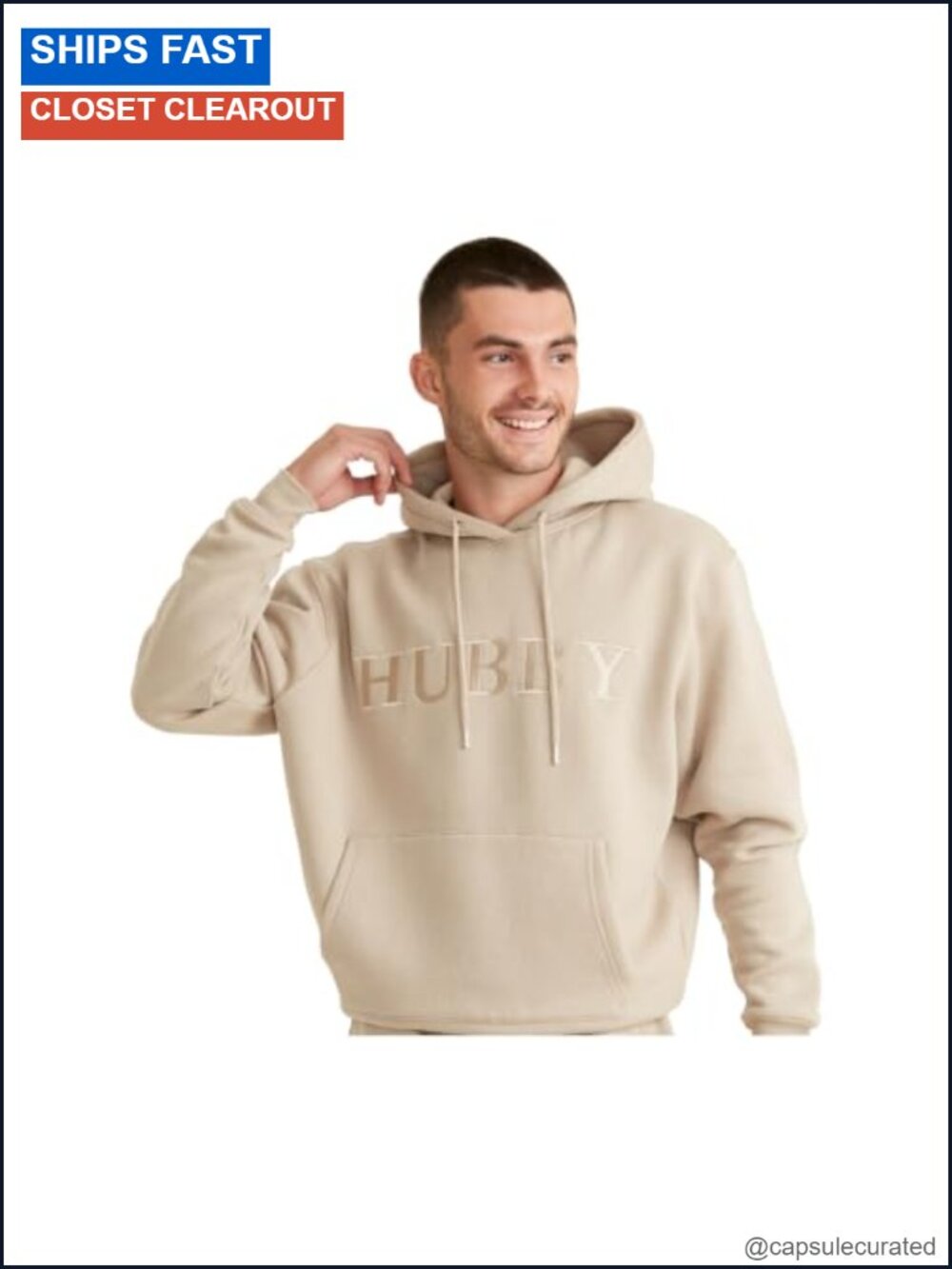 Hubby Embroidered Hoodie Cotton Polyester Fleece Pullover Loungewear